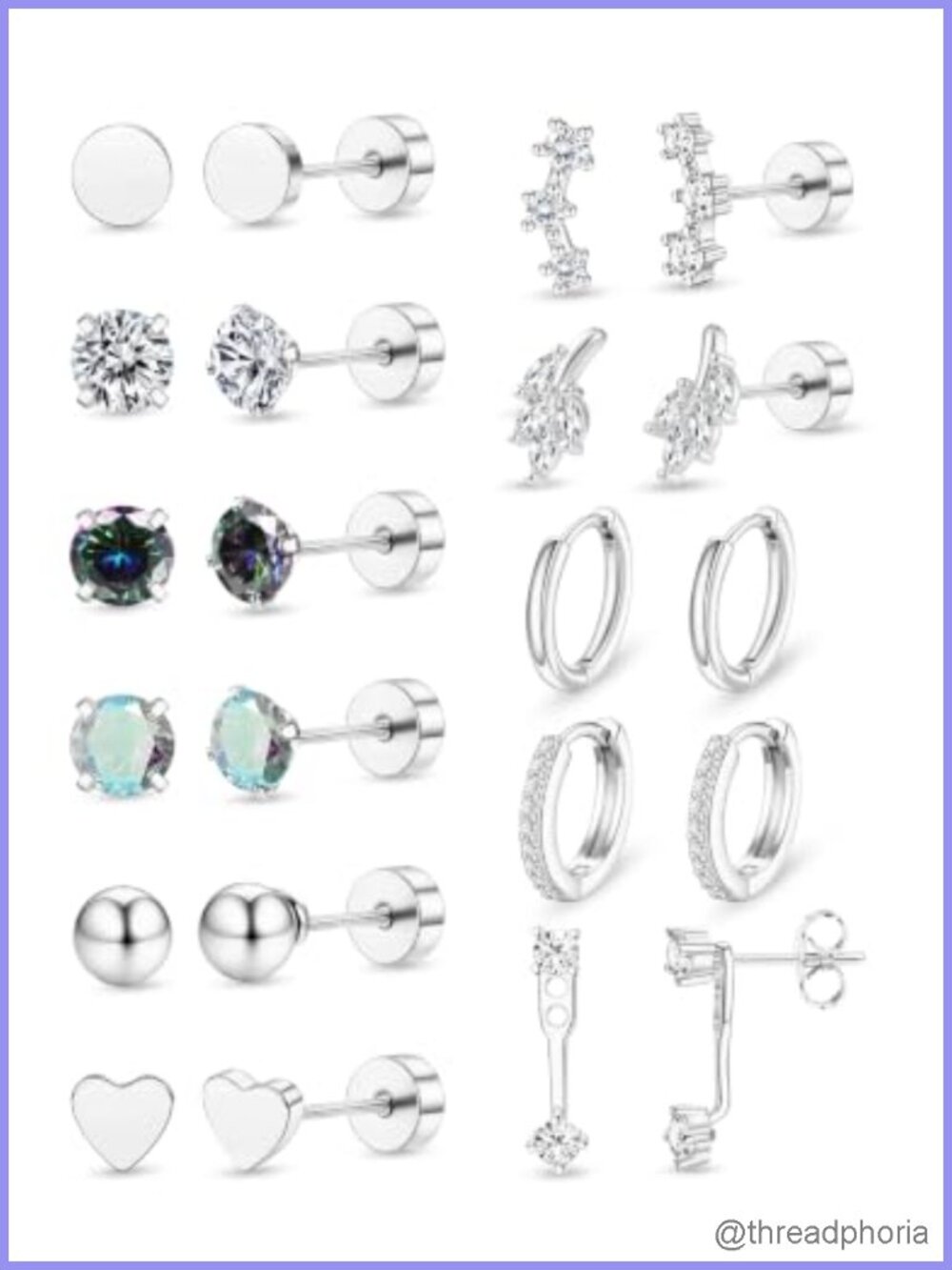Stainless Steel Flat Back Stud Earrings Cartilage Hoop Set for Women